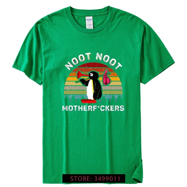 Noot Noot Pingu Retro Funny Tshirts Oversized Aesthetic Ulzzang Cute Graphic Tee Shirt for Men 100 Cotton Camisas Hombre Male T165A-Green