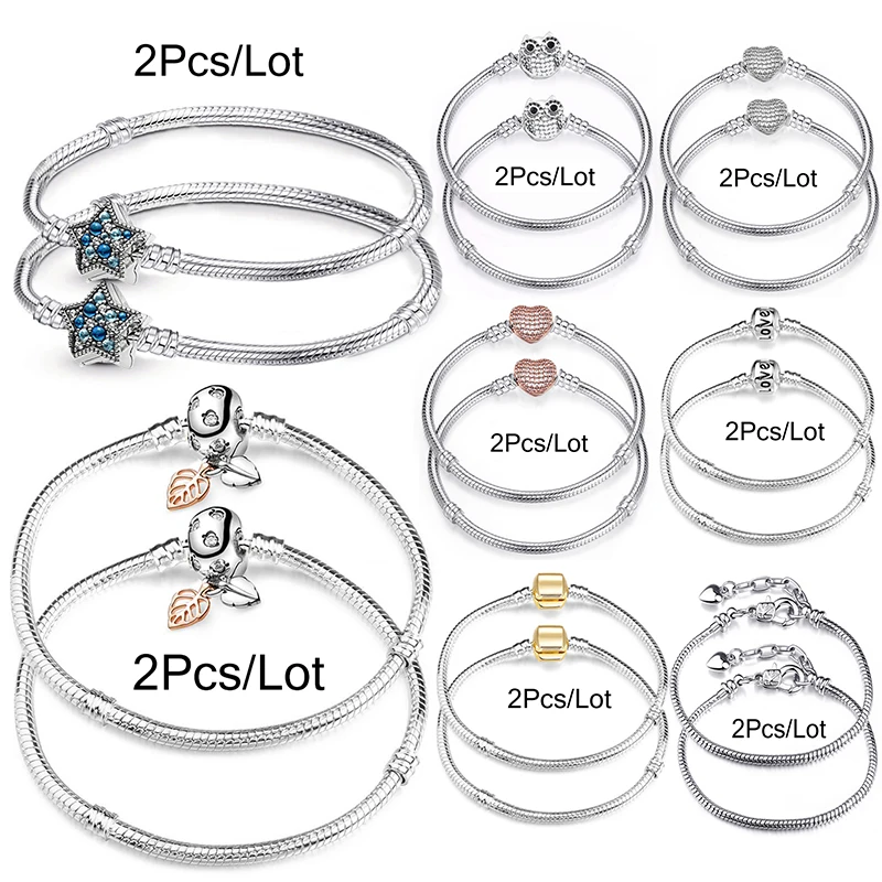 2Pcs/lot Hot Sale Real Silver Plated Bracelets Fit Original Design Beads Charms Bangles DIY Jewelry Making Gift For Women 2021 | Украшения