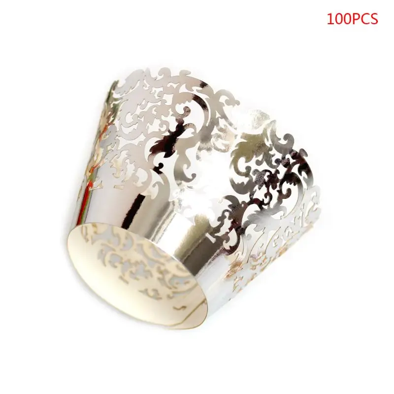 50pcs Hollow Lace Decor Cupcake Wrappers Paper Laser Hollow Cut Wedding Party Birthday Decoration