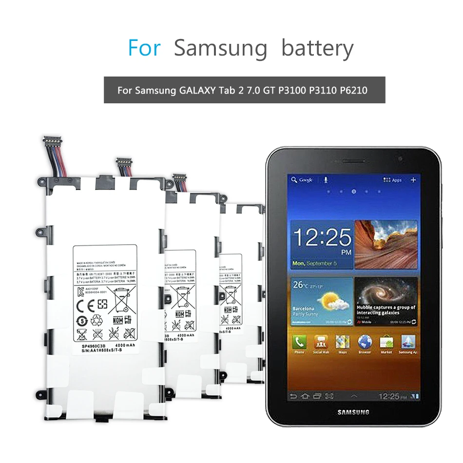 Для samsung Замена Батарея SP4960C3B для samsung Galaxy Tab 7,0 Plus P3110 P3100 P6200 P6210 планшет Батарея 4000 мА-ч