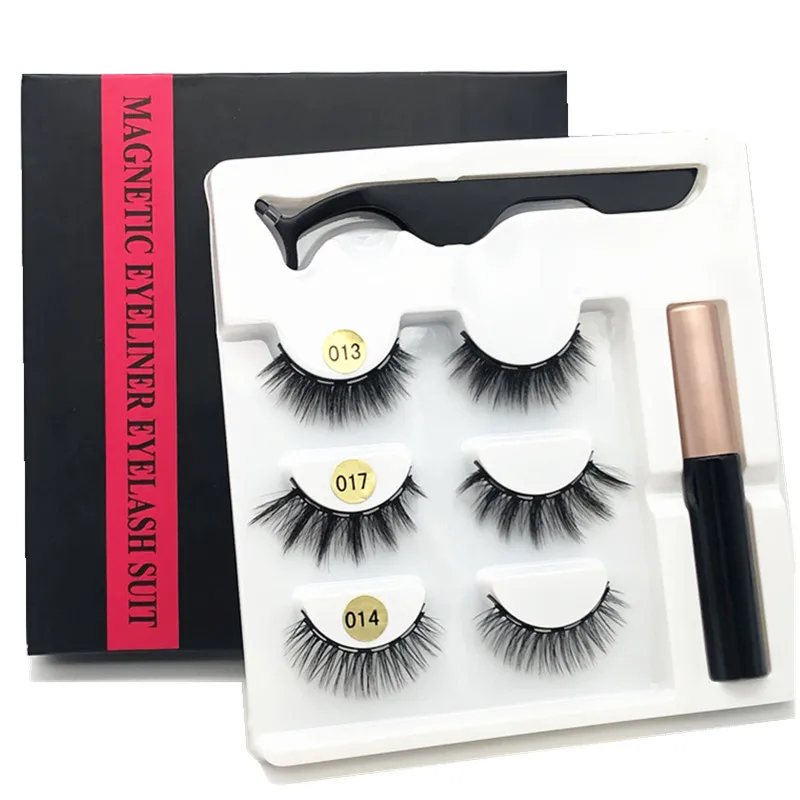 3 pairs magnetic eyelashes waterproof magnetic eyeliner tweezers false eyelashes makeup eyelash set gift fake eyelashes