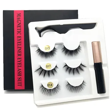 

3 pairs of magnetic eyelashes, waterproof magnetic eyeliner and tweezers, magnet mink eyelashes makeup 3D false eyelashes set