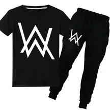 Летняя детская футболка с короткими рукавами из хлопка с изображением Алана Уокера для мальчиков и девочек+ брюки Детский костюм