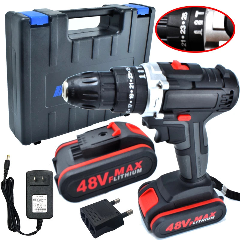 

48VF Impact Drill Electric Brushless Cordless Li-ion Impact Wrench Drill Torque Tool Home Multifunction Hand Electric DIY Drill