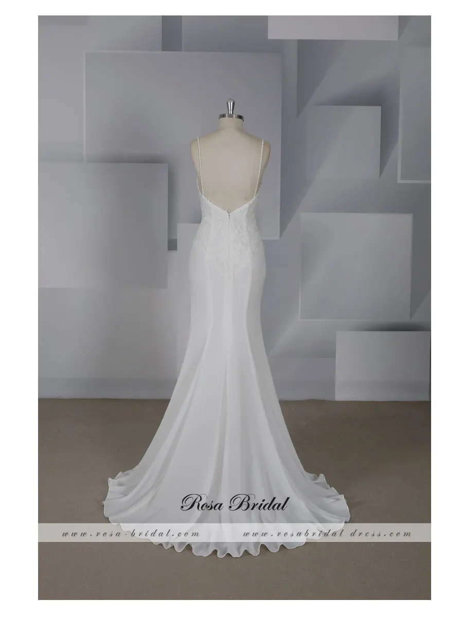 Rosabridal mermaid wedding dress Modern style V-neckline backless bridal gown