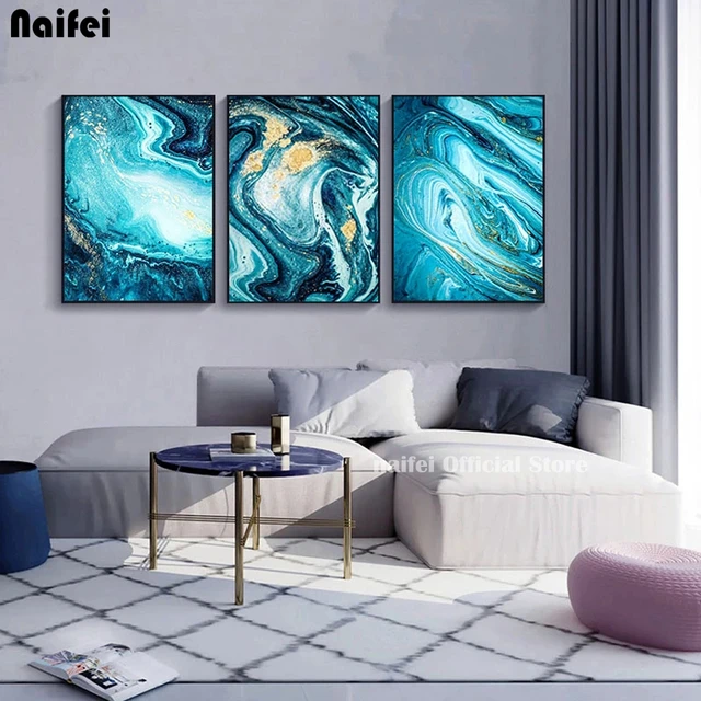 Large Diamond painting Abstract Blue Golden Lines Wall Art Painting Modern  Abstract full square drill diamond embroidery Sale - AliExpress