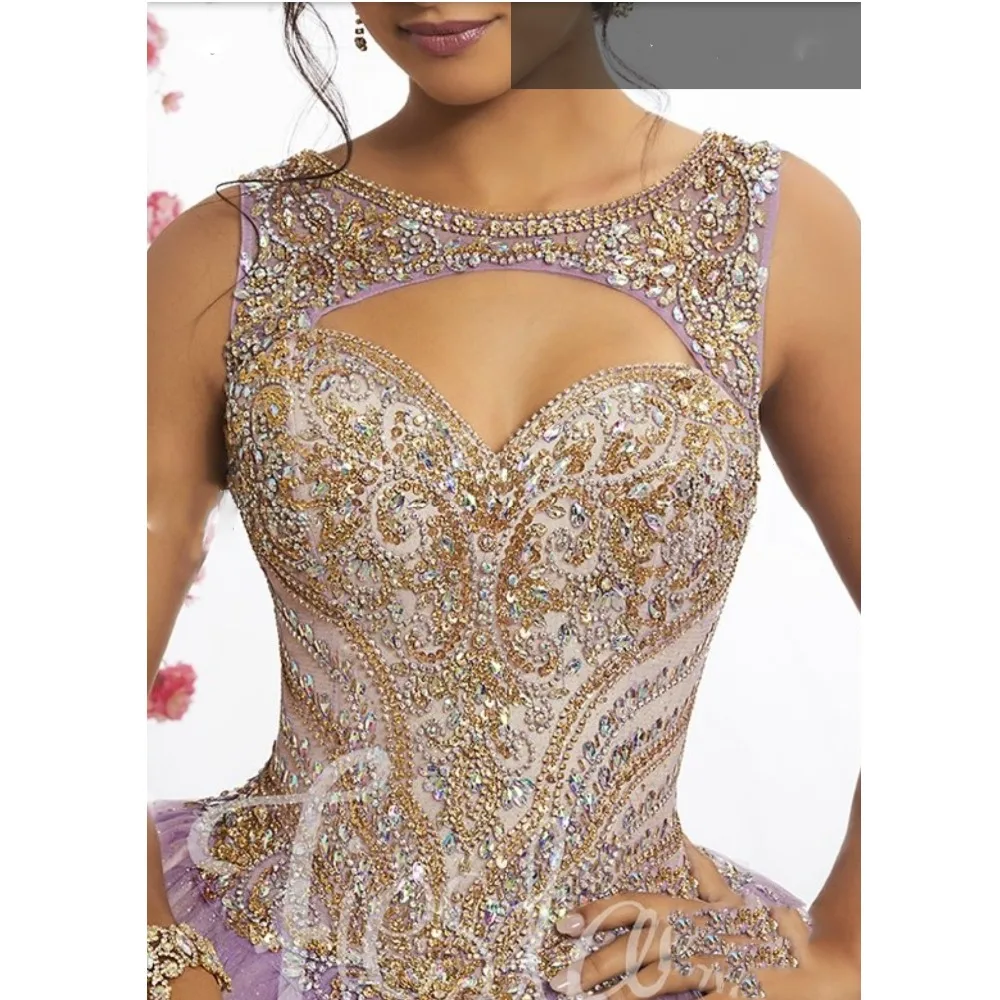 Pink Tulle Long Quinceanera Dresses Ball Gowns New Design Beading Top Sweet 16 Dress Incinerate vestido de 15 anos