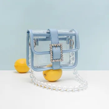 

Korean 2020 Summer New Transparent PVC Waist Bag Shoulder Crossbody Diamond Small Square Bag Women Casual Bag A038