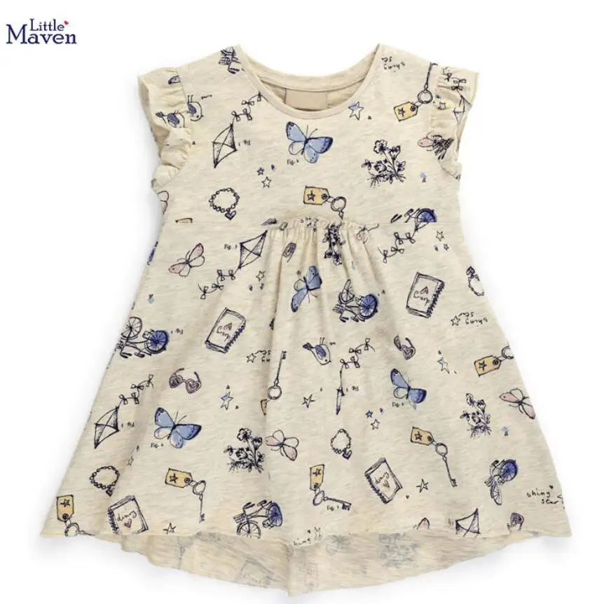 

Little maven 2020 new summer baby girls clothes brand dress kids cotton flower print short sleeve dresses