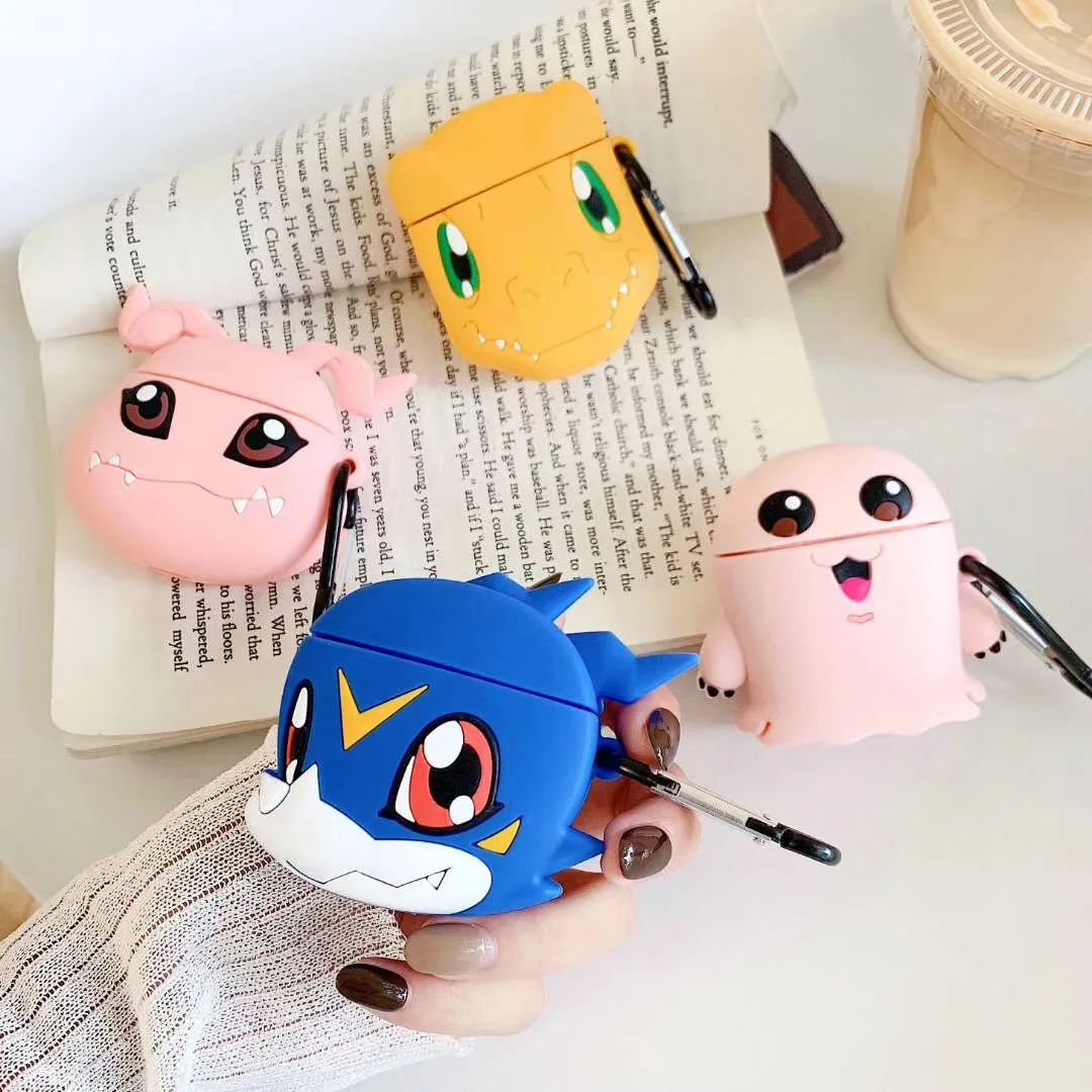 Для AirPods Чехол для детских японских мультяшных наушников Digimon чехол для Apple Airpods 2 Забавный защитный чехол с крючок карабина