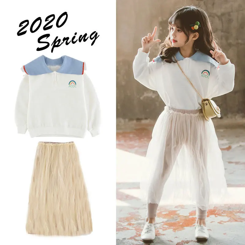 

Girls Outfits 2020 Fashion Toddler Baby Clothing Set Princess Lace Skirt Pant and Cotton Doll Collar Top Spring Children Set