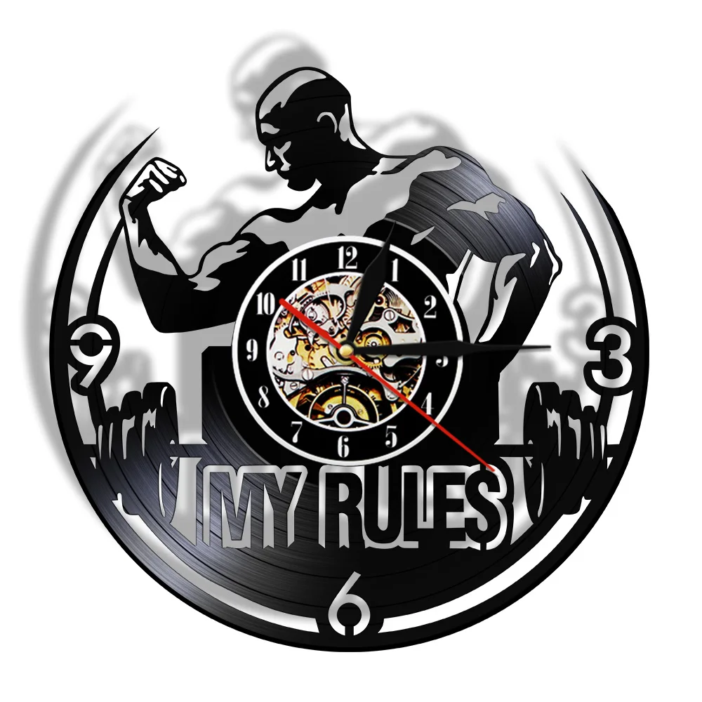 My Rules Wall Clock Gym Fitness Bodybuilding Vinyl Record Wall Clock