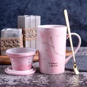 Креативная керамическая чашка Созвездие большая емкость кружка офисная чашка с крышкой Ложка пара чашка кофейная чашка Кружка Кофейные чашки кофейная чашка - Цвет: 400ML set