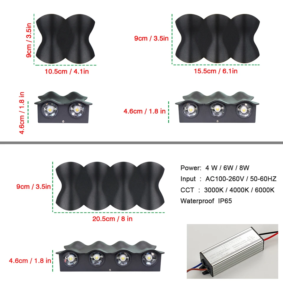 IP65 LED Wall Lamp Outdoor Waterproof Garden Lighting 4W 6W 8W Aluminum AC86-265 Indoor Bedroom Living Room Stairs Wall Light