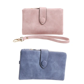 

2 Pcs Wallet for Women Trifold Small Female Purse Scrub Leather Women Wallet Short Soild Zipper Coin Purse Card Holders Ink-Blue