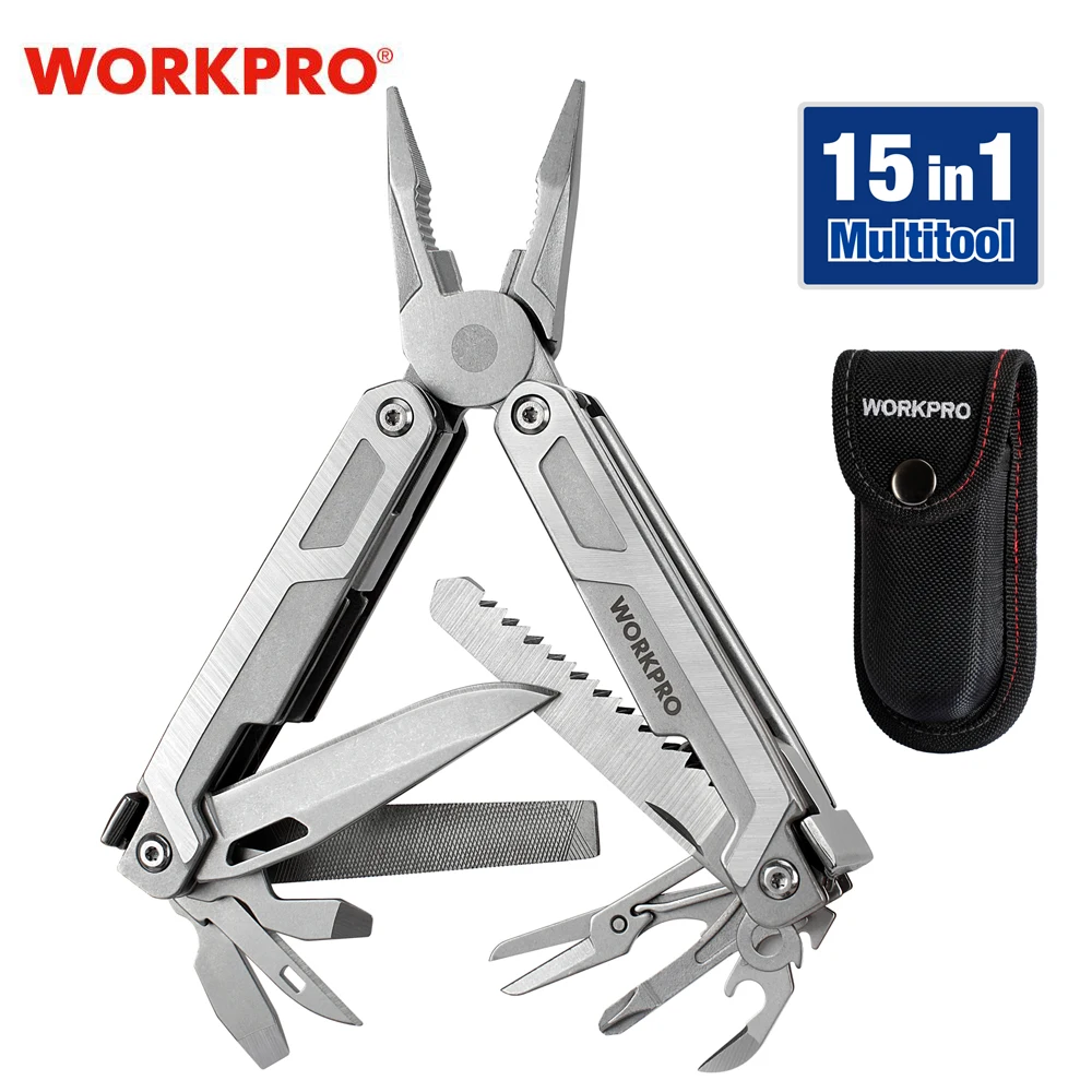 Многофункциональный инструмент WORKPRO карманный 15 в 1 Мультитул пила для