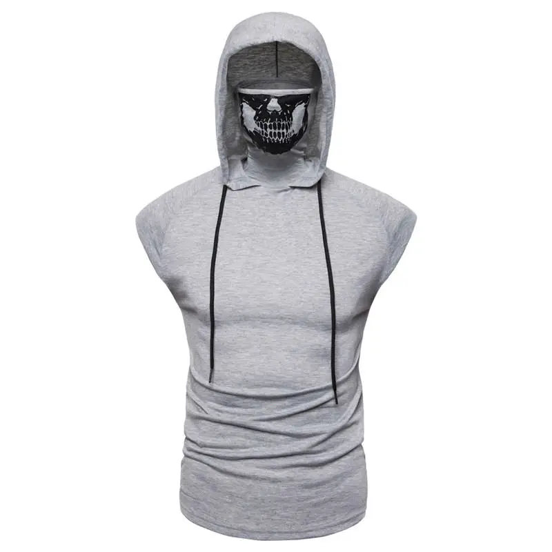 

Nice New Sleeveless Hoodie Men Hooded Fitness Call Of Duty Bone Printing Mask Men Hip Hop Hoodie Shirt Men Clothin