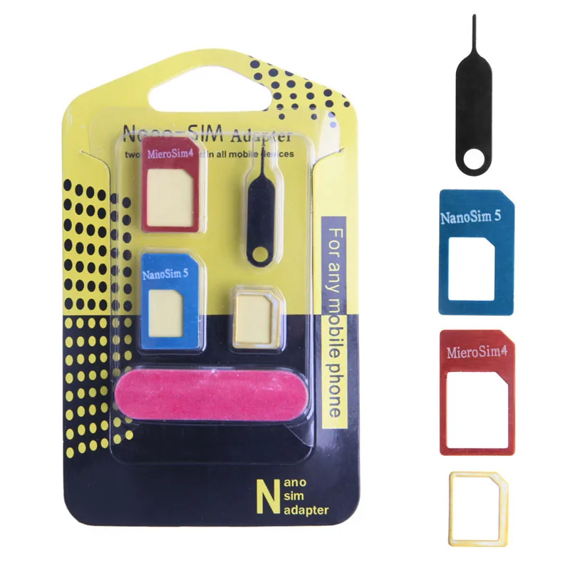 5 шт. 5 в 1 Nano sim-карта в микро стандартный адаптер конвертер для iPhone samsung