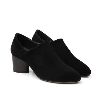 

New Commuter Thick Heel Shallow Mouth Heel Shoes Round Head Frosted Pure Color Lady Shoes Fashion Simple Wild Travel Essential