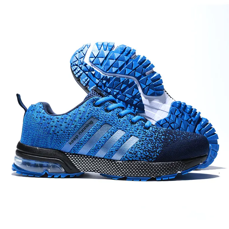 Осенние дышащие мужские беговые кроссовки Flyknit, легкие спортивные кроссовки для бега, марафонские кроссовки - Цвет: Blue