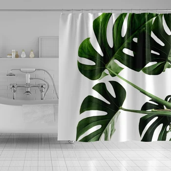 

Green Tropical Plant Smiple Shower Curtains Bathroom Waterproof Polyester Shower Curtain Leaf Print Curtains for BathroomShower