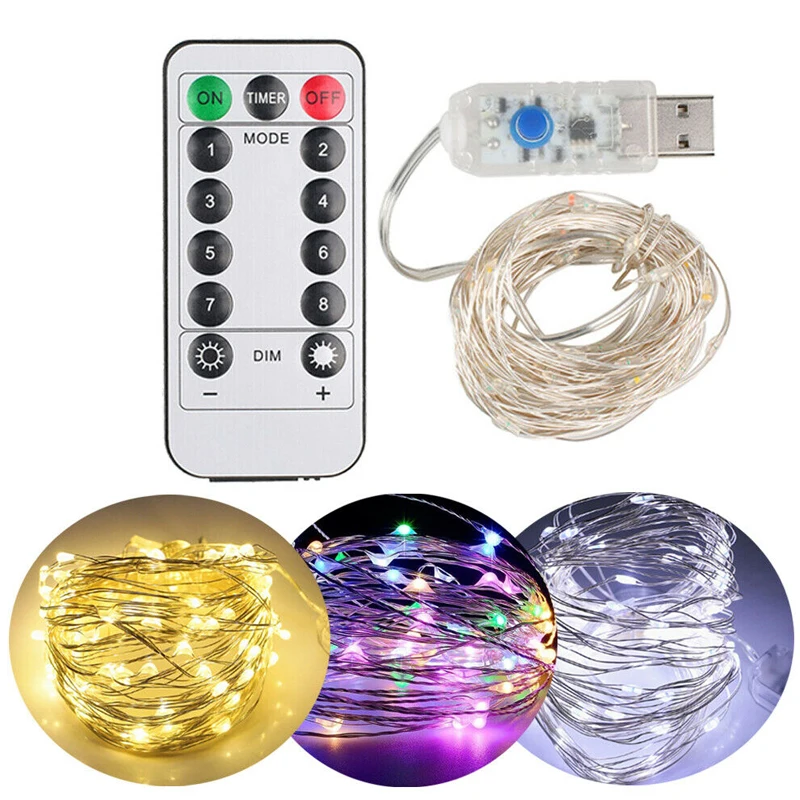 USB Copper Wire Fairy String Light 5/10/20M 50/100/200LED With Remote Control 