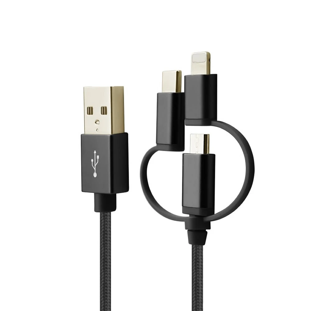 Cwxuan 3 в 1 Micro USB/Тип-C/8 Pin для зарядки и синхронизации данных Кабель-100 см