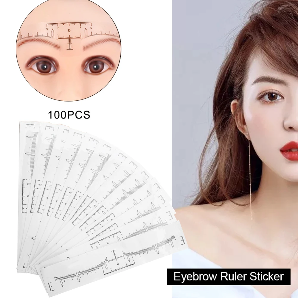 100Pcs Disposable Eyebrow Stencil Tattoo Makeup Microblading Measure Tattoo Ruler Beauty Tool Eye Brow Stencil Eyebrow Line Rule