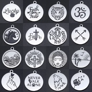 

5pcs/lot OM Cross Stainless Steel DIY Jewelry Making Charms Wholesale Lucky Wave Buddha Pendants Wolf Tiger Animal Charm