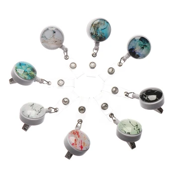 

New Design Retractable Nurse Badge Reel Clip Starry Sky Marble Pattern love heart IC Identification Card Plate Holder Key Ring