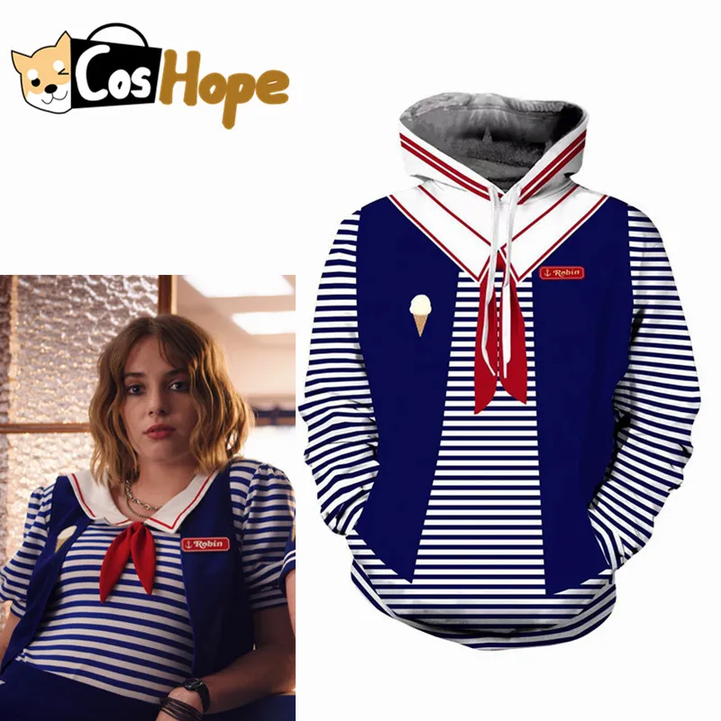 

Stranger Things Cosplay Women Girls Robin Hoodie Jacket Sweatshirt Halloween Outfit Pullover