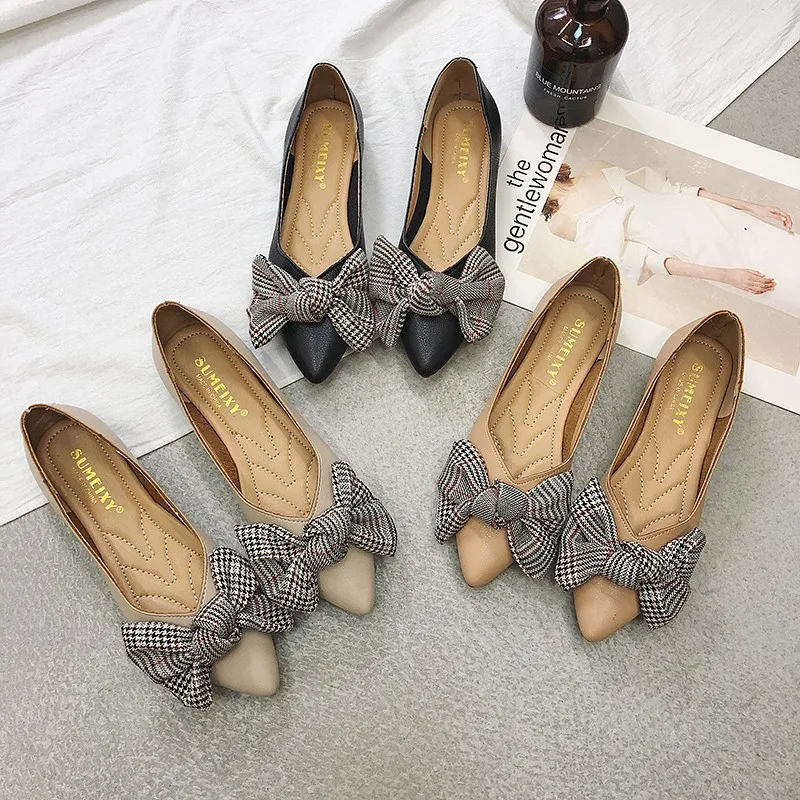 

2019 Spring Summer New Style Bow Slipper WOMEN'S Shoes Solid Color Rubber Flat Heel Flat Simple Pu Line-styled Shoes