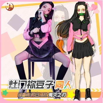 

Demon Slayer:Kimetsu no Yaiba Kamado Nezuko Cosplay Costume Full set Daily Kawaii Lolita Girl's Outfit Top Skirt Wig Shoes