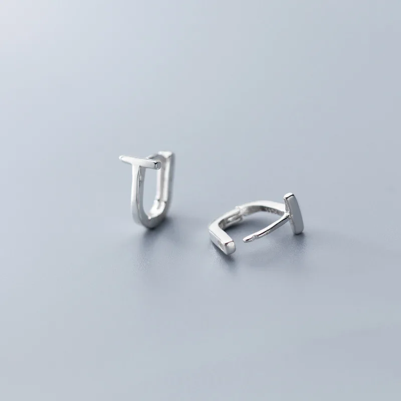 

Authentic 925 Sterling Silver Earrings for Simple Geometry T Shape Stud Earring Clips Fashion Jewelry For Women Girls Fine Gift