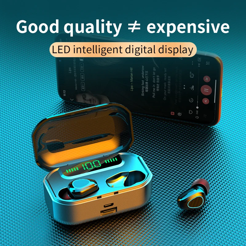 3500mAh Bluetooth Wireless Headphones with Mic Sports Waterproof TWS Bluetooth Earphones Touch Control Wireless charging
