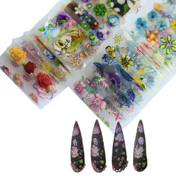 

8Pcs Holographic Nail Foil 4cm*100cm Starry Flower Transfer Foil Nail Stickers Decals Summer Adhesive Foil for Nails Stickers