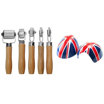 

5 Pcs Car Sound Deadening Roller Metal Installation Tool & 1 Pair Car Door Side Red/Blue UK Flag Mirror Covers