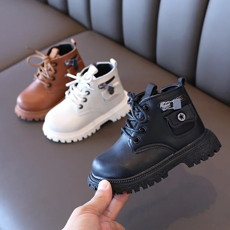 

2021 Autumn Winter Shoes Baby Fashion Boots for 1-6 Years Toddler Infant Leather Boots Kids Soft Leather Sole Casual Shoes 21-30