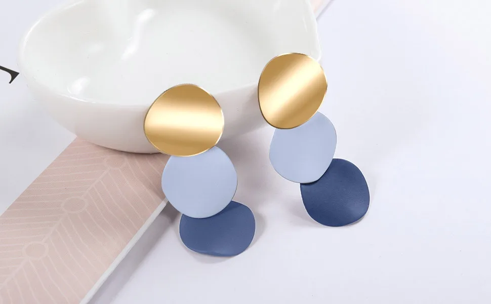 BICUX New Korean Statement Long Drop Earrings for Women Female Fashion Geometry Jewelry Vintage Round Metal Hanging Earring