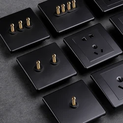 Retro Switch 1-4 Gang 2 Way Black PC Matte Panel Wall Light Brass Lever Toggle Switch Single Dual Control Free Shipping