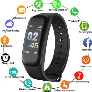 

C1 Smart Bracelet Color Screen Heart Rate Fitness Activity Tracker Smart Wristband Waterproof Blood Pressure Call Message