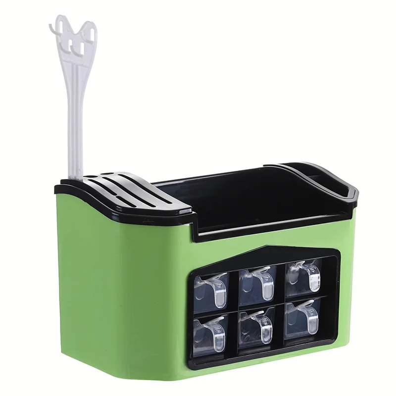 Многофункциональная коробка для приправ, органайзер, нож для еды, вилка для специй, кухонный стеллаж для хранения, принадлежности для специй, контейнер для хранения приправ, набор - Цвет: Зеленый