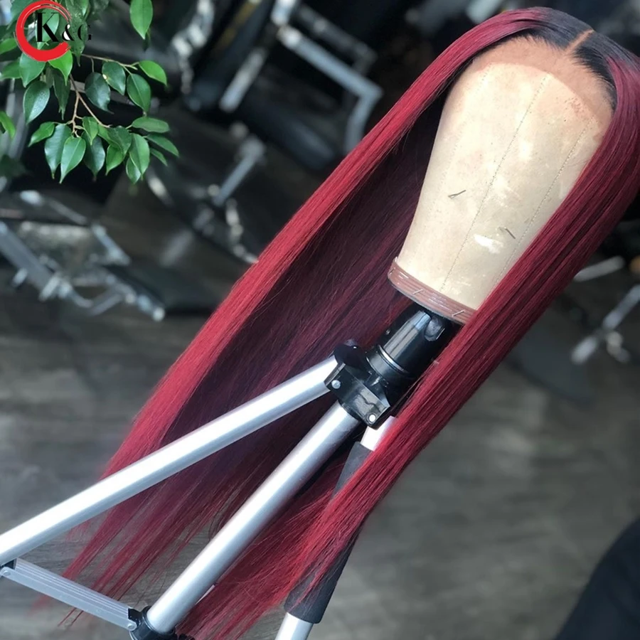 KungGang 13*4 "-24" Кружевные передние человеческие волосы 1b/99j парики с детскими волосами бразильские средний коэффициент не-Реми кружевные Парики 130 150 плотность
