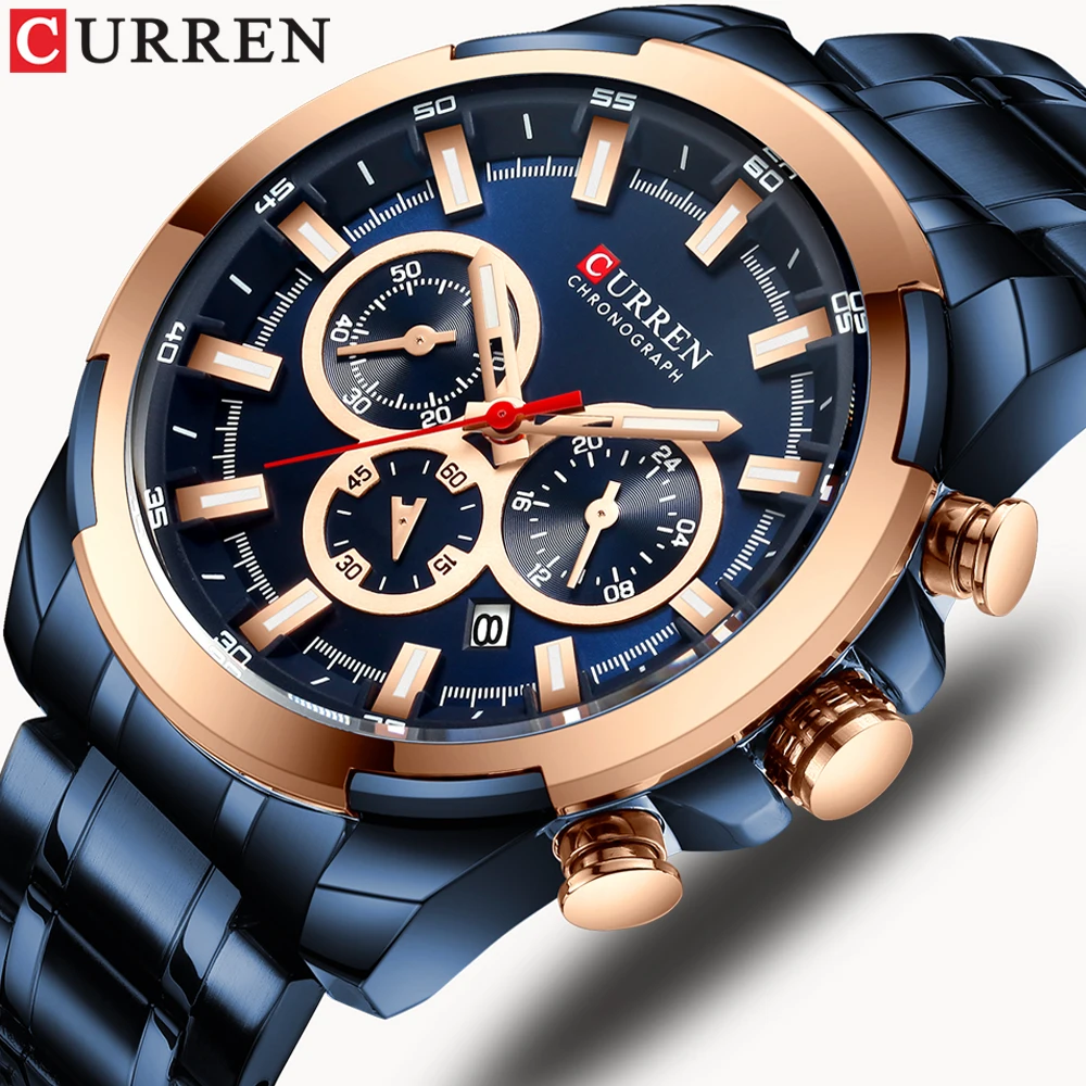 CURREN New Top Fashion Casual Stainless Steel Watches Men Quartz Wristwatch Chronograph Bussiness Watch Luminous Clock Male