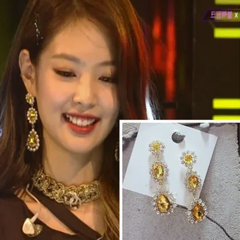 

kpop Blackpink Jennie 2020 Shiny Crystal Long Tassel Earrings Women Wedding Elegant Rhinestone Dangle Streamlined Earrings Gifts