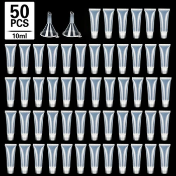 

50 Pcs 10ml Empty Lip Gloss Tubes with Funnels Clear Soft Lip Gloss Container Refillable Lipgloss Tubes for DIY Makeup Tool
