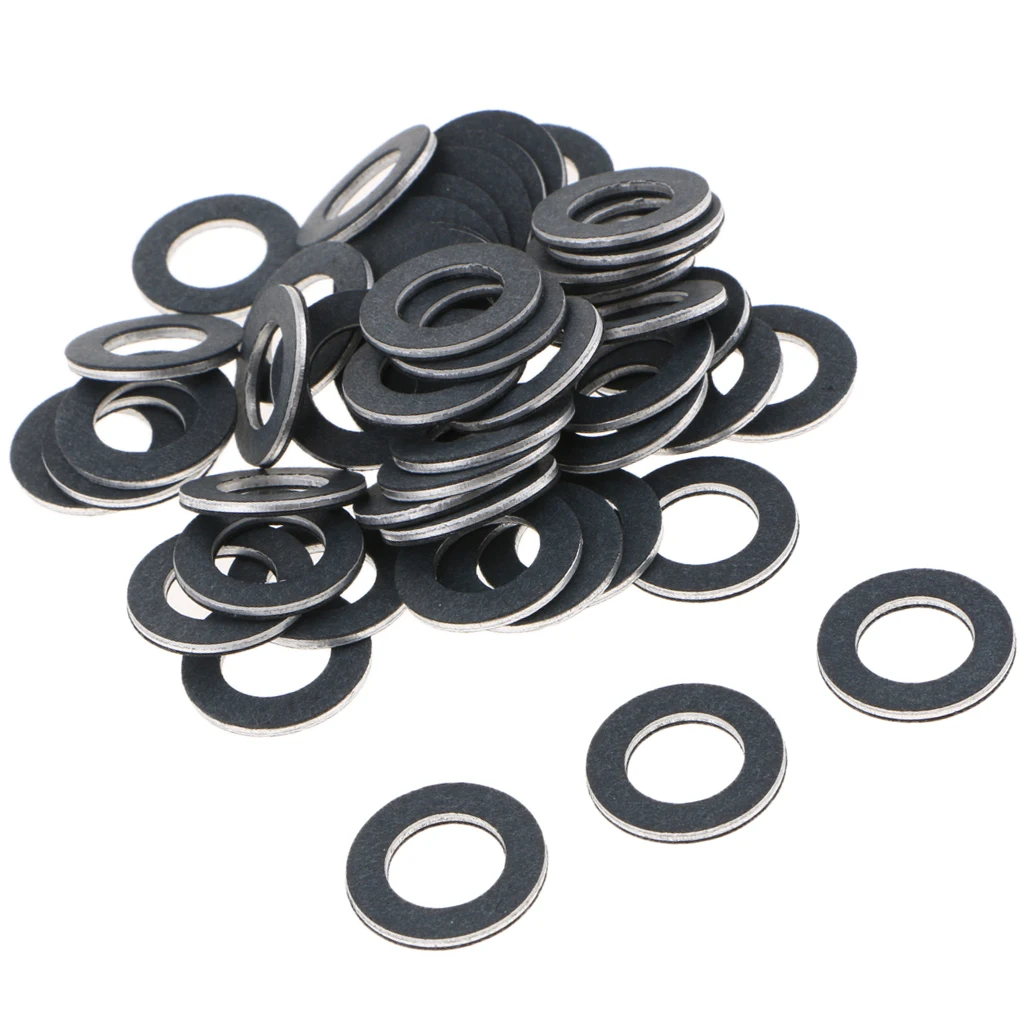 50pcs Durable Aluminum Oil Drain Plug Washer Gaskets for Toyota Lexus, Repalces OEM# 9043012031, Black