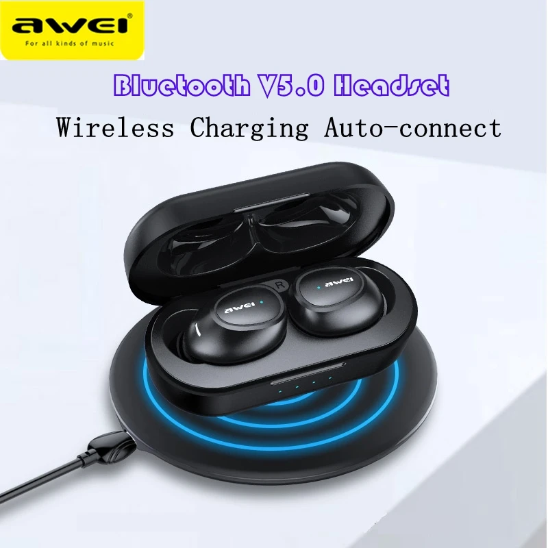 Наушники-вкладыши Awei T6 наушники-вкладыши TWS True Беспроводной зарядки bluetooth 5,0 наушники HiFi стерео наушники вкладыши спортивные двусторонние звонки Водонепроницаемый