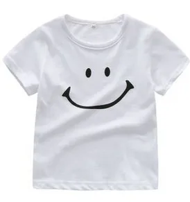 

Breathable Children Short Sleeve T-shirt Summer Little Boys Girls Smiling Face Pattern Round Collar Top Kids Casual Clothes