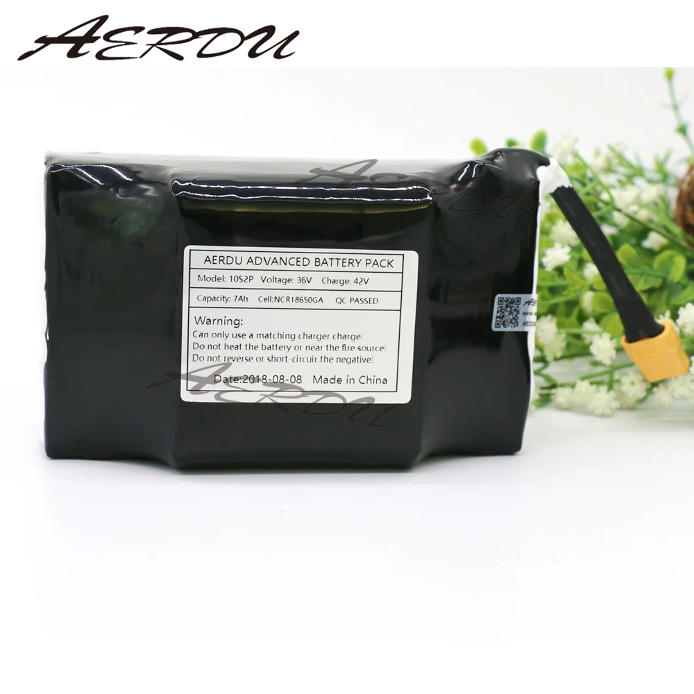 AERDU 36V 10S2P 7Ah High power&capacity 42V 18650 lithium battery pack scooter wheelbarrow with 15a BMS